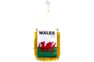 AZ FLAG WALES mini banner 6'' x 4'' - WELSH PENNANT 15 x 10 cm - mini banners 4x6 inch suction cup hanger