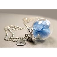 Kette - Echte Hortensien blau mit personalisierten Herz