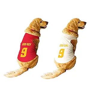 Ruse Set of 2 Good Boy & Good Girl Jersey No.9 Printed Round Neck Sleeveless Dog Vest Tank T-Shirt/Tees Apparel/Clothes/Tees Combo Gift for Dogs(Red/White) XX-Large (Full Saint Bernard,Great Dane etc)