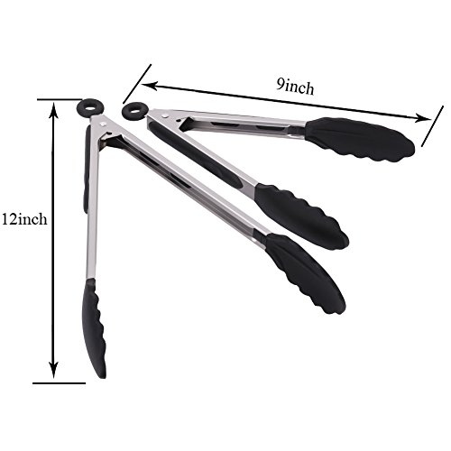 GHB 2er Küchenzange Grillzange aus hochwertigem Edelstahl und Lebensmittelqualität Silikon Kochen Servieren Grill für Fleisch Salat Spaghetti Wurst Brötchen und vieles mehr - 4