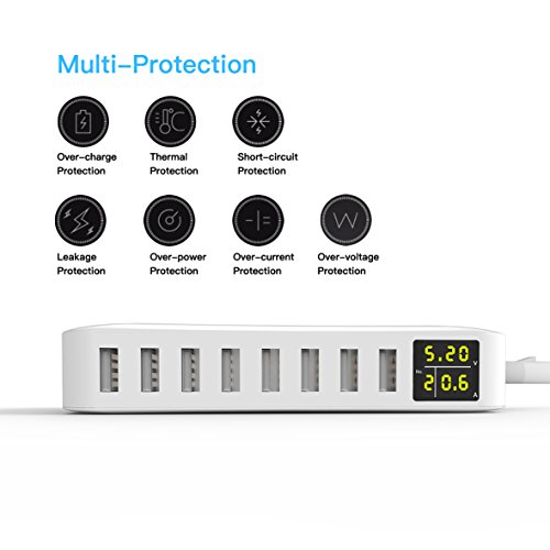 OVOS USB Ladegerät 8-Port 40W/8A Smartes Mehrfachanschluss Ladegerät für Smartphones, Tables, Externe Akkus und andere USB-fähige Geräte (Weiß) - 7