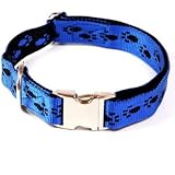 Hundehalsband, Alu-Max®, Soft Nylon, Blau, Schwarze Pfötchen, 25-35cm, 15mm