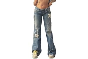 FEMEREINA Pantalones de cintura baja Y2K para mujer, diseño gráfico de estrellas, pierna ancha, rectos, casuales, holgados, holgados, vintage, ropa de calle E-Girl