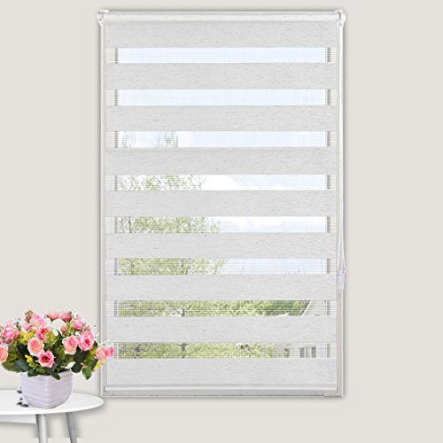 OBdeco Doppelrollo Klemmfix 80x150cm Flachs Duo Rollo ohne Bohren mit Klemmträgern Fensterrollo - 4