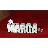Beton, Steinguss Buchstaben 3 D Deko Schriftzug Namen MARGA als Geschenk verpackt! Ein ausgefallenes Geschenk zur Geburt, Taufe, Geburtstag oder auch zu anderen Anlässen.