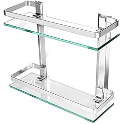 Homeself Gris épais en verre trempé en aluminium à montage mural étagère de salle de bain étagère de rangement de cuisine (2-Tier)