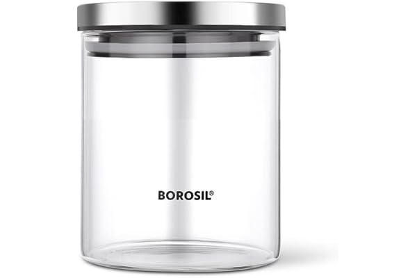 Borosil Classic Glass Jar, Air-Tight Storage Container For Kitchen, Glass Jar For Storing Spices, 600 ml, Clear