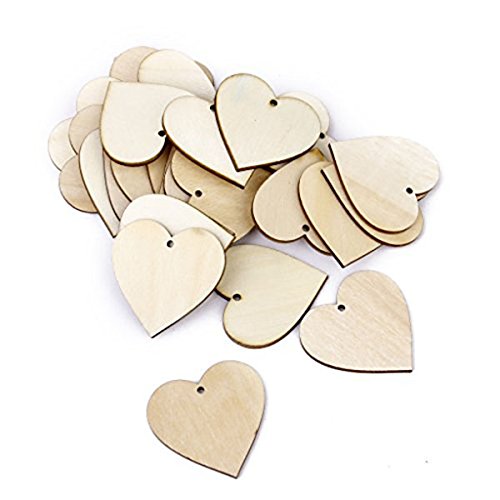 ROSENICE 25 Stück Deko Herzen Holz Hochzeit Dekoration Geschenkanhänger 40mm - 7