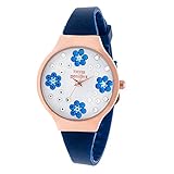 THINKPOSITIVE® Damenuhr Modell SE W114R Blumen Kleine Rosé Silikonband (blau)