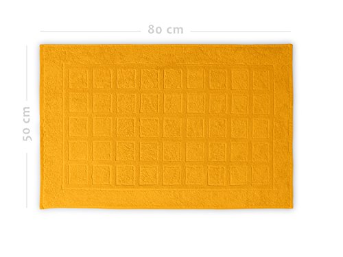 hochwertige Bio-Handtuchserie – erhältlich in 19 trendigen Unifarben oder 7 Streifen – in 7 verschiedenen Größen, 2er-Pack Badvorleger 50 x 80 cm, mangogelb - 2
