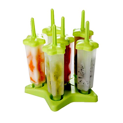 Goodlucky365 2 Pack mit 12 Eis am Stiel Formen Eis Formen Wiederverwendbaren Stieleis-Formen, Star-Pop Formen, Wassereis Macher & 1 Stück Schwamm-Topfbürste - 4