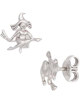 JOBO Kinder Ohrstecker Hexe 925 Sterling Silber rhodiniert teilmattiert Ohrringe