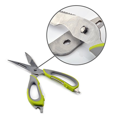 Aznoi Multifunktional Küchenschere 7 in 1 schälen Gemüse/Flocke ein Fisch/Messerbalken/coupe-os/Flaschenöffner/Nussknacker und Glasöffner/Schraubendreher – Gaine mit Magnet in den Kühlschrank – Grün - 6