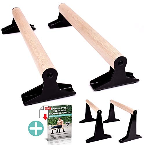 PULLUP & DIP Fitness Parallettes en Bois, Poignées de Pomp, Barres parallettes Basse & Moyenne avec poignées ergonomiques, Barres parallèles pour Calisthenics et Street Workout (Parallettes Basse)