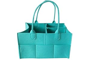 KOAVAE Baby Diaper Caddy Organizer, Foldable Felt Storage Bag with Multi Pockets and Flexible Compartments, Colorful Nursery Storage Bin for Baby Newborn Essentials Welcome Gifts (Blue Green)