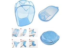 Toysrex Foldable Pop Up Mesh Washing Laundry Basket Bag Bin Hamper Toy Tidy Storage Organiser Organizer(SKY BLUE)