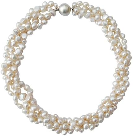 Pearls ParadiseBeautiful White Pearl Four Strand Necklace | Real Baroque Pearls with a Sterling Silver Clasp | Jewellery For Women and Girls | Beautiful Jewellery for Special Occasions