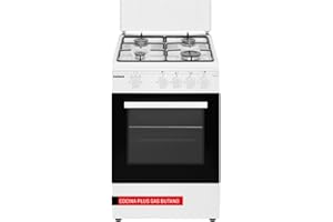 Corberó - Cocina Excellence 60cm | CCSF60420BW | Dimensiones 85,5 x 63 x 60 cm | Capacidad 55L | Gas Butano | 4 Fuegos | Cajón Calientaplatos | Tapa Fogones | Blanco/Inox