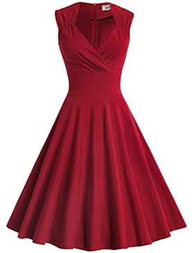 MUXXN Damen Retro 1950er V-Ausschnitt Brautjungfer Party Swing Kleid