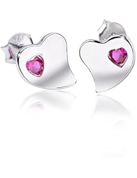 MATERIA Zirkonia Ohrstecker Herz Rosa Kinderohrringe Silber 925 klein mit Schmuckbox #SO-296