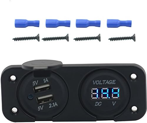 GYMNASTIKA Dual USB Charger Adapter Socket 3.1A + 12V-24V Voltmeter Panel for Motorcycle Car (Blue Light)