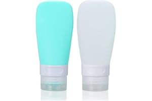 LUFEVRM 2 Stück Silikon Reiseflaschen Set,auslaufsichere nachfüllbare quetschbare Behälter mit transparenter Tragetasche,kleine leere Mini-Reiseflaschen für Shampoo,Spülung,Lotion,Toilettenartikel(60ml)