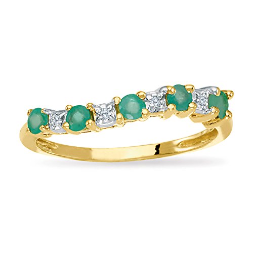 14k Gelbgold Smaragd und Diamant Wave Band 0.3 ct