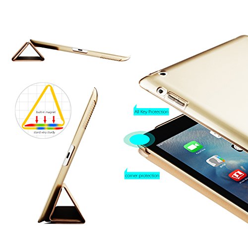 iPad Hülle, Toeoe iPad 2 3 4 Auto Aufwachen / Schlaf Funktion Schutzhülle mit Lichtdurchlässig Rückseite Abdeckung und Eingebautem Magnet für iPad 4/3/2 (Gold) - 5