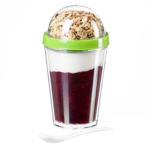 Müsli-to-Go Joghurtbecher to go Müslibecher Müslischale Joghurt Becher mit dichtem Deckel Grün - 3
