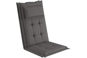 sunnypillow Coussin de Chaise de Jardin Dossier Haut - 120 x 50 x 9 cm - Résistant UV, Impermeable, Extérieur - Cordons de retenue, Bande de réglage, Repose-tête Amovible - Anthracyt