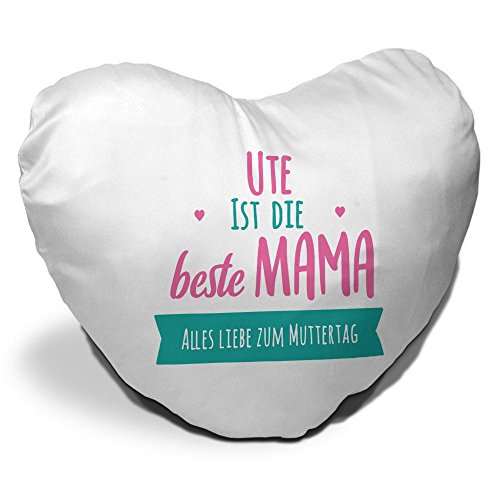 Herz-Kissen mit Namen Ute und schönem Motiv mit Spruch - Ute ist die beste Mama - | Alles Liebe zum Muttertag