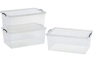 REALLY USEFUL BOX Really Useful Nestable Plastic Storage Box 62 Litre Clear (Pack of 3)