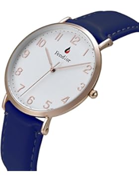 DMwatch Blau Leder Uhrenarmband 3ATM Wasserdicht Mode Silber Watchcase Rose Gold Lünette Dial Digital Anzeigen...