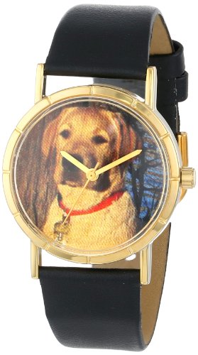 Skurril Uhren Gelb Labrador Retriever schwarzem Leder und goldfarbenes Foto Unisex Quarzuhr mit weiem Zifferblatt Analog-Anzeige und-Lederband p-0130081 Skurril Uhren Gelb Labrador Retriever schwarzem Leder und goldfarbenes Foto Unisex Quarzuhr mit weiem Zifferblatt Analog-Anzeige und-Lederband p-0130081
