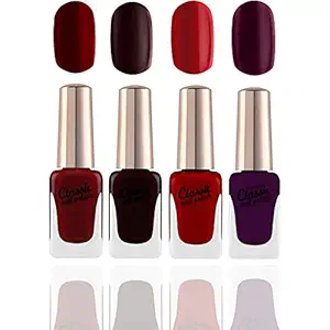 HUDA NAILS BEAUTY Professional Fabulous 4 Nail Polish Set, Pack of 4 Glossy True Wear Nail Paint for Girls (Red Edition)
