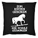 Produktbild Tini - Shirts Reiter - Schüler Sprüche Kissen - Dekokissen REIT-Sport : Zum Reiten geboren zur Schule gezwungen - Geschenk-Kissen Pferde-Motiv - ohne Füllung - Farbe : schwarz