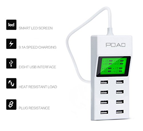 PAO 8 inteligentes Puertos USB con la sola pantalla multi-puerto del cargador para el iPhone de Apple  iPad  Samsung y M  s