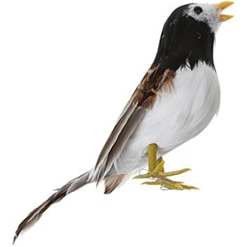Magideal Petit Oiseau Artificiel Décoratif Ornement Réaliste En Plumes Deco Jardin Maison Noir Blanc 12cm