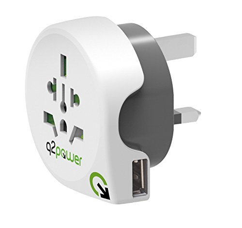 Q2 Power Q21100130 - Adaptador de Viaje de Mundo al Reino Unido USB, Color Blanco y Gris