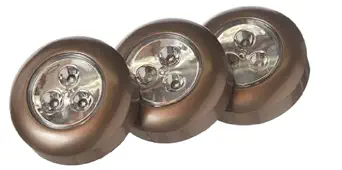 Fulcrum 30010-307 Battery-Operated Stick-On LED Tap Light (Pack of 3, Bronze)