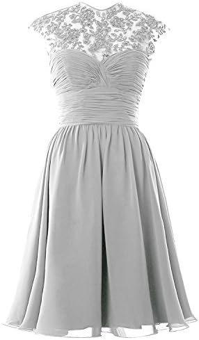 Women High Neck Cap Sleeve Lace Short Bridesmaid Dress Wedding Party Ball Gown (UK20, White)