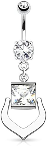 Harp HBJ Unisex Dangle Belly Button Navel Piercing Stainless Steel Zirconia Clear 1.6 mm x 10 mm NAL13705