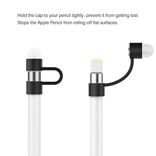 MoKo Apple Pencil Stift Kappehalter – Premium soft Silikon Schutzkappe/ Schreibfeder-Abdeckung/ Halterung / mit Spitzen Ersatzspitzen Halter für Apple iPad Pro Pencil, Schwarz - 3
