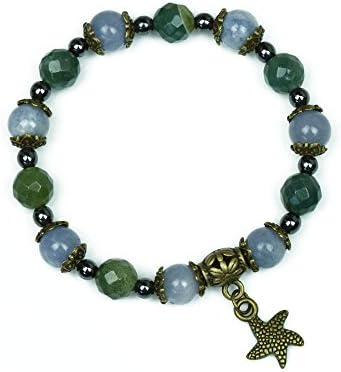 Ladies Aquamarine Bracelet with Hematite and Moss Agate Size S