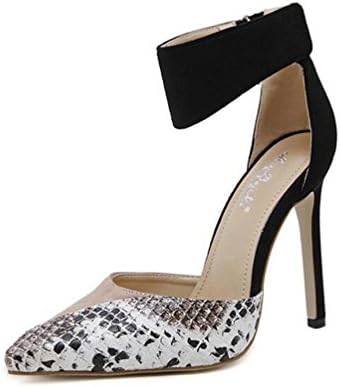 WYWQ Fine High Heels Serpentine Stitching Multicolor Velcro Single Shoes Womens Ladies 2018 Spring And Autumn Pointed Toe Shallow Mouth , black , 35