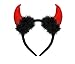 Produktbild Teufel / Devil' Haarreif mit roten Filz-Hörnern geschmückt mit kleiner schwarzer Federboa