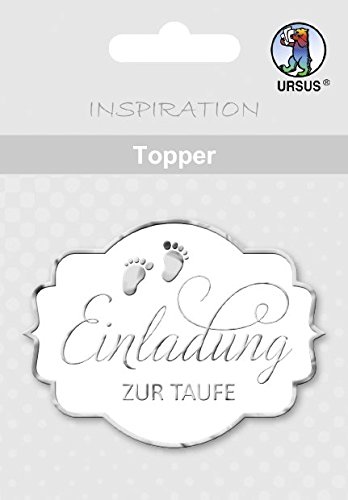 8 Premium-Topper Einladung zur Taufe weiss-silber