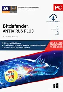 Bitdefender - 1 Computer,2 Years - Antivirus Plus | Windows | Latest Version | Email Delivery in 2 Hours- No CD |