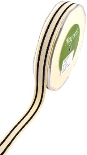 May Arts 5/8-Inch Wide Ribbon, Organic Cotton with Black Stripes by May Arts