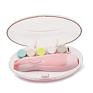JAHAAN New Baby Nail File Electric,Baby Nail Trimmer with 6 Grinding Heads Safe for Newborn Baby(Pink)